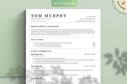 Professional ATS Resume Template, a Resume Template by CreativeLandStudio
