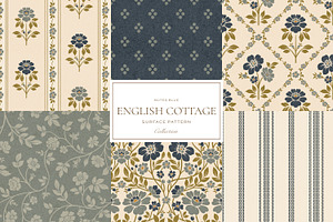 Vintage Blue Cottage Floral Patterns, a Pattern Graphic by Eclectic Anthology