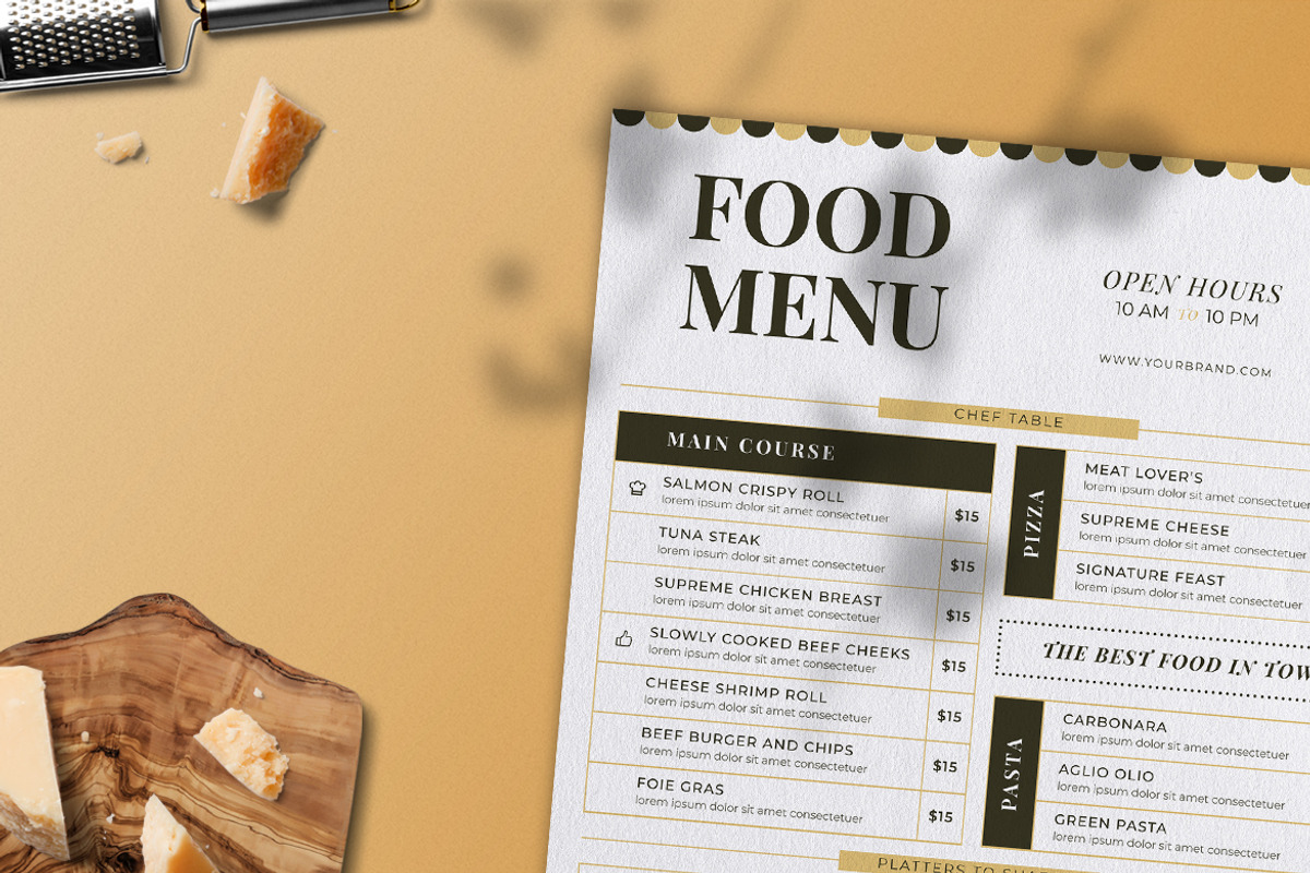 Modern Food Menu, a Templates & Theme by The Savory Directors