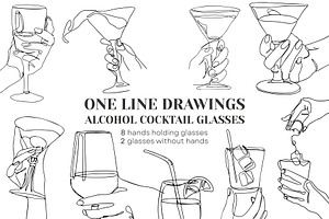 One line Drawings: Alcohol Cocktails