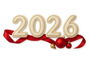 New year 2026 with red ribbon and or, an Illustration by Dvoevnore photos