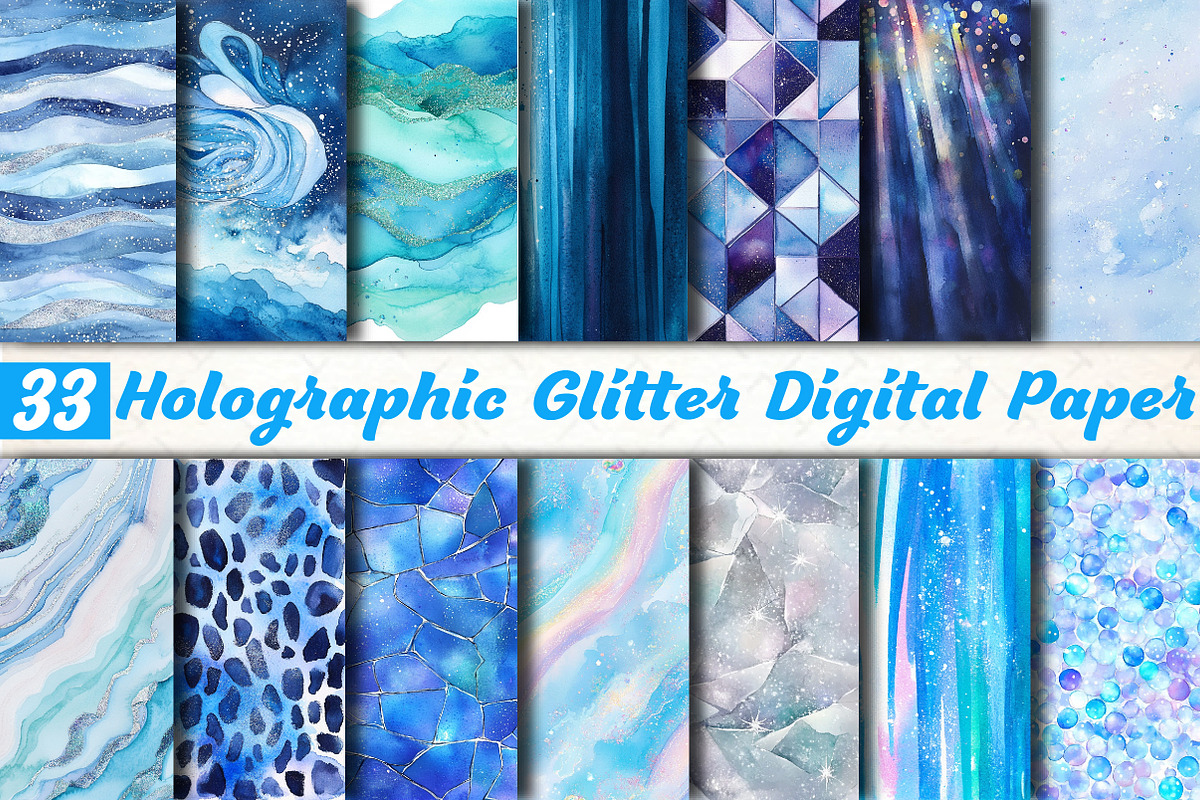 Blue Holographic Glitter Digital Pap, a Pattern Graphic by DreamCafeArt (Photo 1 of 6)