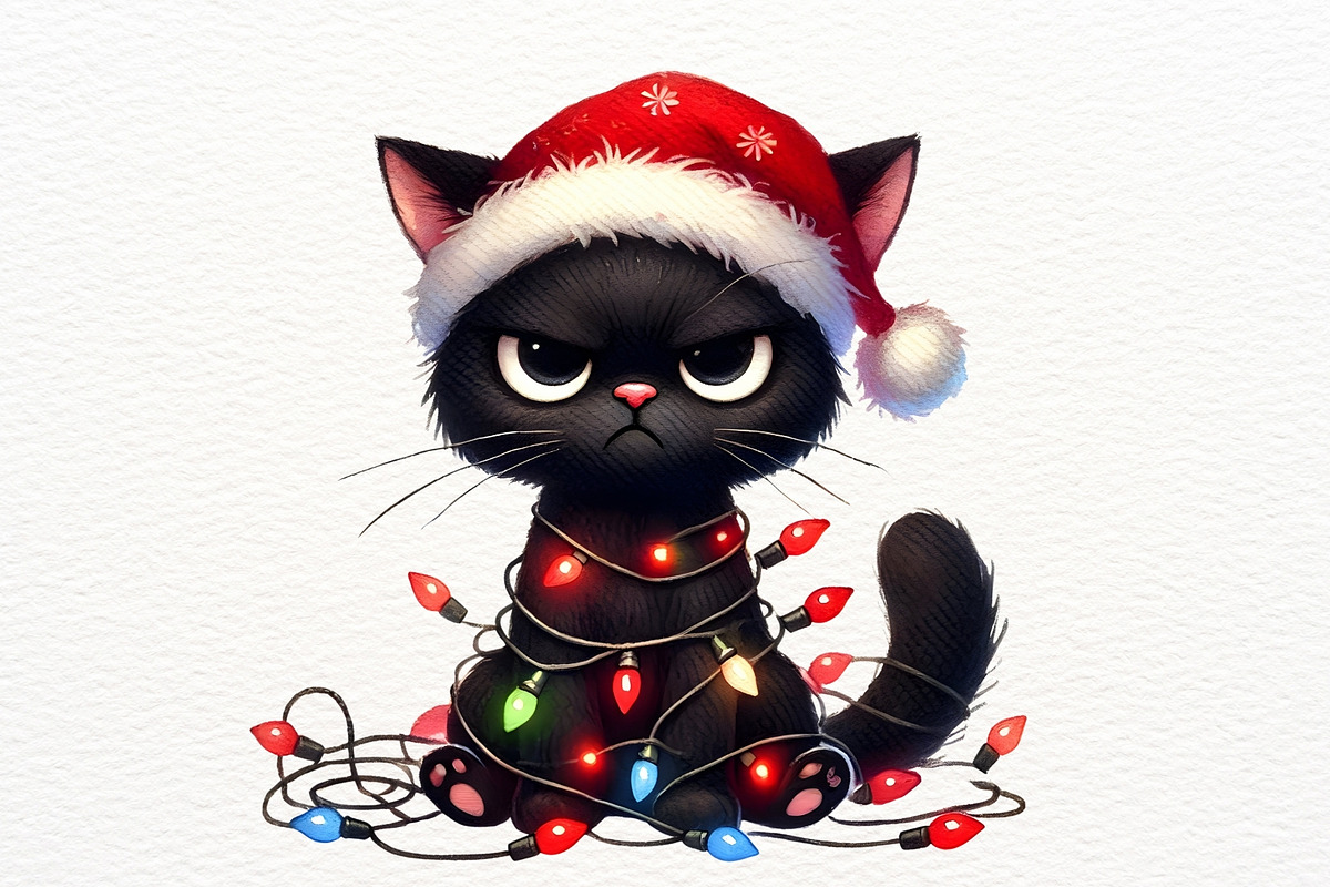 Cat Wrapped in Christmas Lights PNG, a Seasonal Illustration by Nicolle's Colorful Art (Photo 4 of 4)