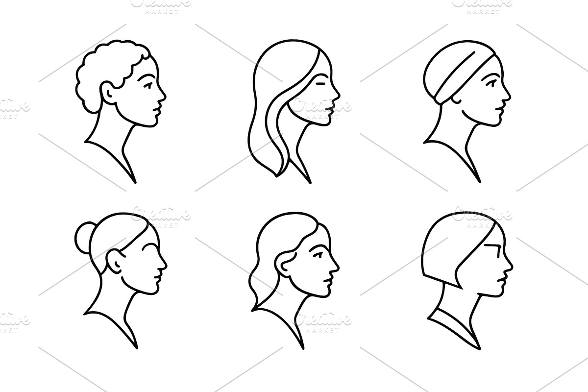 Women Face Logo Set, an Outline Icon by Vectorium Studio (Photo 2 of 2)