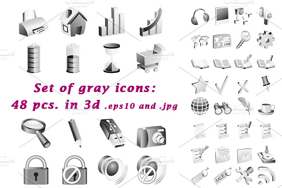 Set Of Gray 3D Icons.