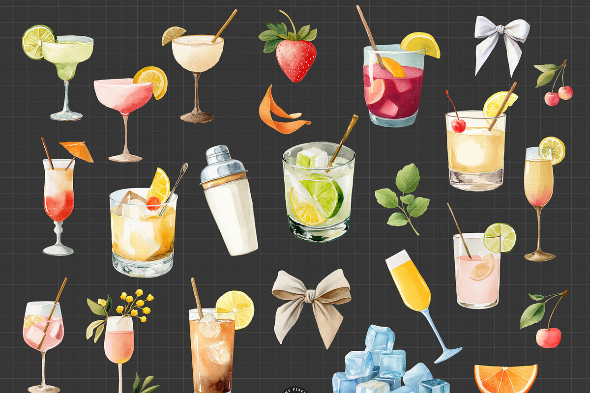 Happy Hour Cocktail Drinks Set, a Decorative Illustration by PaintPixelCo (Photo 6 of 14)