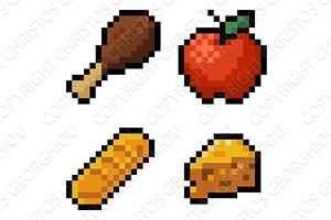 Pixel Art Food Items 8 Bit Video, a Food Illustration by Christos Georghiou