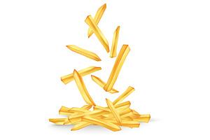 Realistic falling fries. Fried, a Food Illustration by Vectorbuum