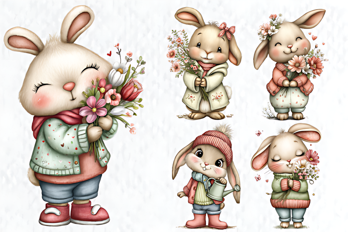 Whimsical Spring Bunny Clipart, a Seasonal Illustration by HueNestify (Photo 3 of 3)