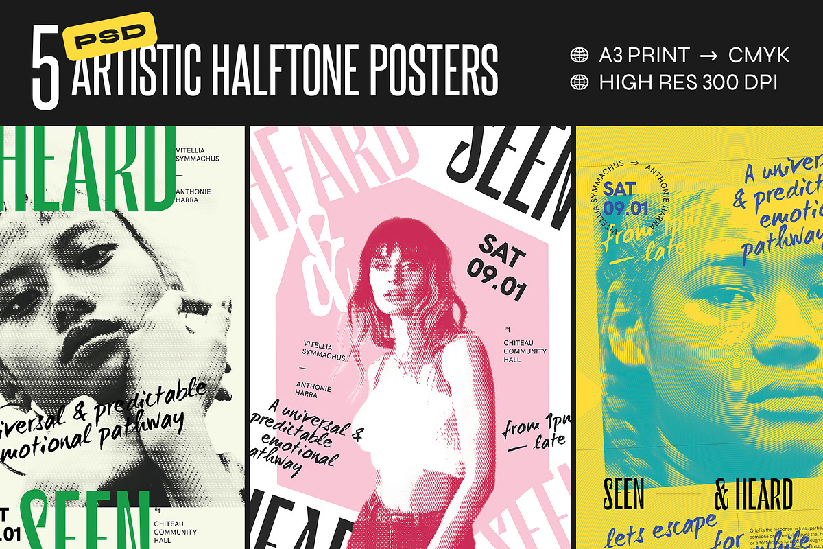 HALFTONE Artistic Poster Templates, a Poster Template by Bornx Design (Photo 1 of 6)