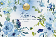 Watercolor Blue Florals Clipart Set, a Decorative Illustration by Patishop Art (Thumbnail 2 of 14)
