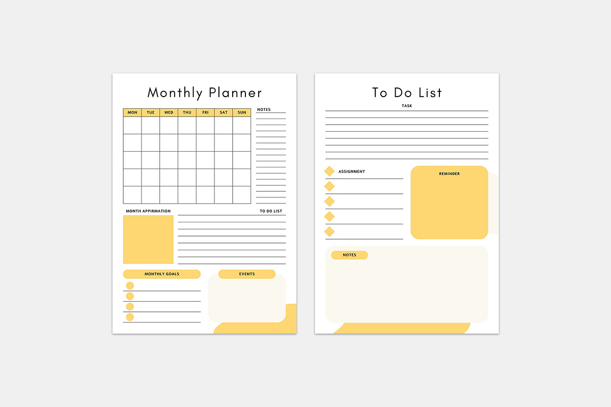 Daily Weekly Monthly Planner & To Do, a Stationery Template by MNT-Creator