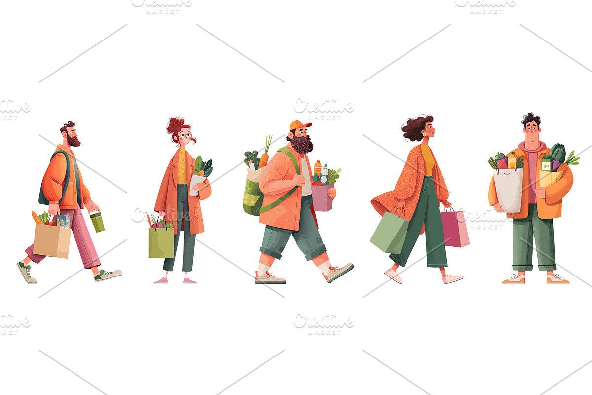 People carrying bags. Woman man in, a Person Illustration by Stock-Smart-Start