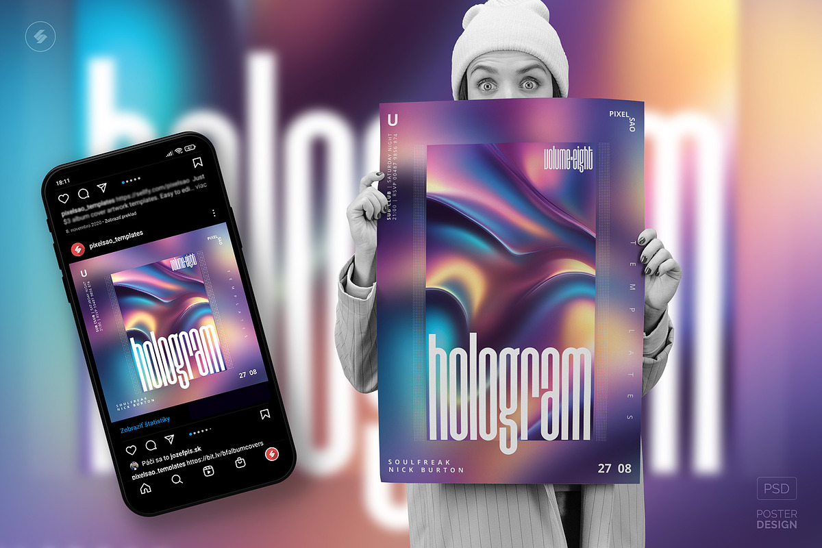 Hologram Party Flyers, Posters Pack, a Poster Template by pixelsao (Photo 14 of 23)