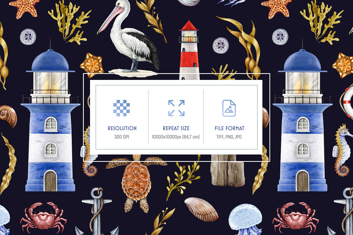 Mediterranean Coastal Summer Pattern, a Decorative Illustration by AnitaPol (Photo 16 of 16)