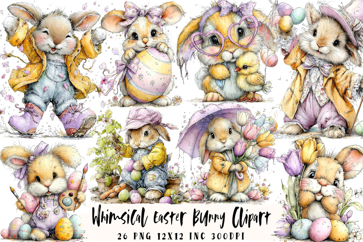 Whimsical Easter Bunny Clipart, an Illustration by OK Design (Photo 1 of 6)