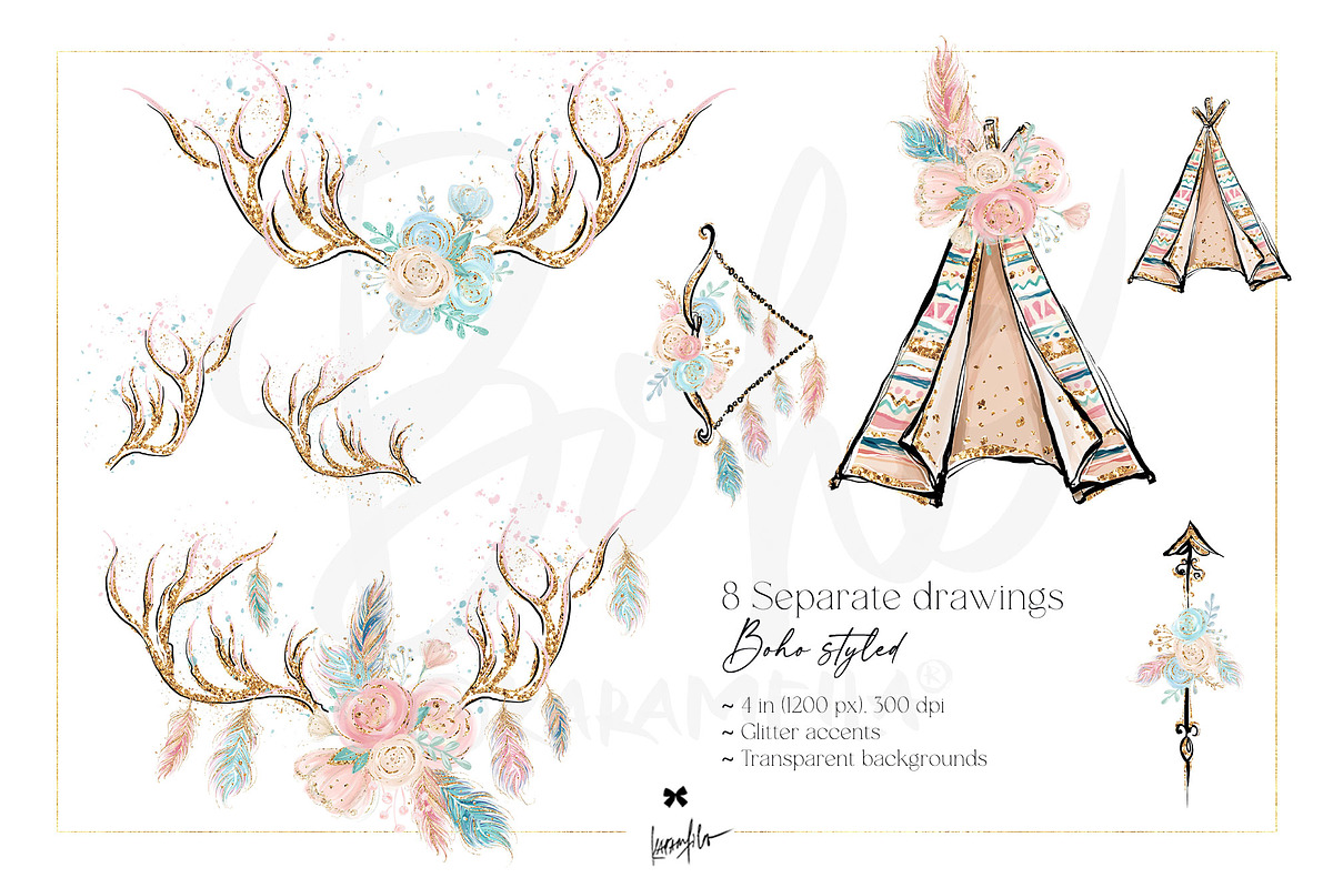 Boho Animals Woodland Clipart, an Animal Illustration by KaramfilaS (Photo 3 of 9)