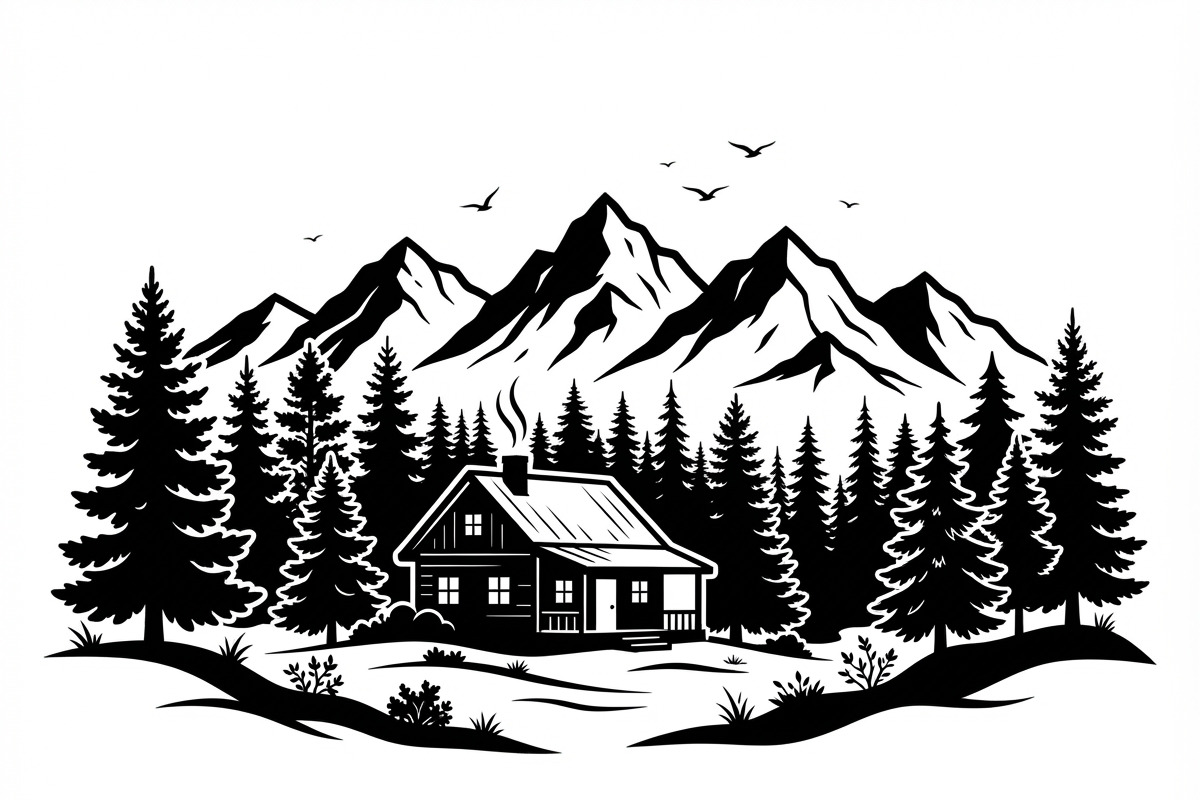 50 Forest Cabin Landscape Silhouette, an Empty State Illustration by Amazin_art (Photo 35 of 38)