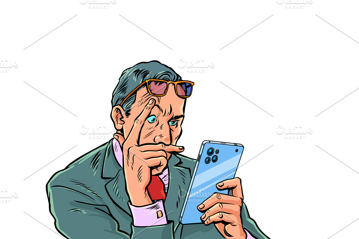Pop Art Retro A man in a suit reads, a Technology Illustration by studiostoks