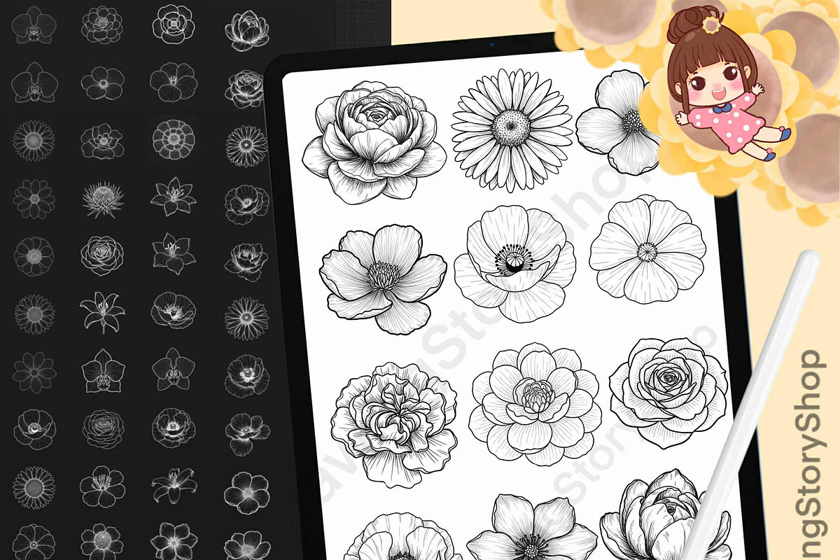 Floral & Botanical Procreate Stamps, a Brush Add-On by DrawingStoryShop (Photo 1 of 8)