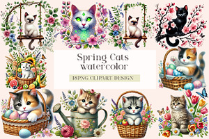 Spring Cats Sublimation Clipart, an Animal Illustration by DreamArtGraphic