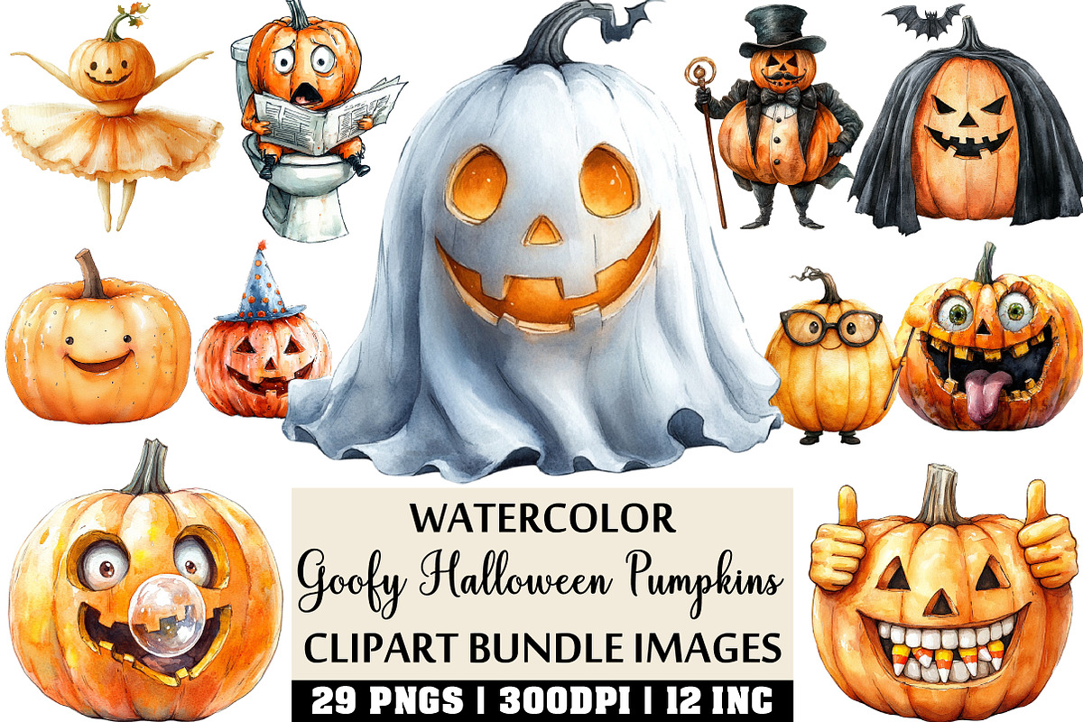 Goofy Halloween Pumpkins PNG Set, an Illustration by Craft Nest (Photo 1 of 4)