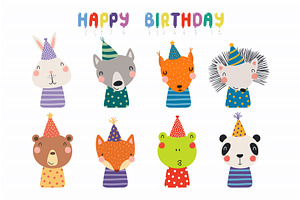 Cute little animals birthday set, an Animal Illustration by sceptical cactus