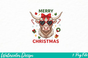 Funny Cow Merry Christmas PNG, an Illustration by Watercolor design (Thumbnail 1 of 3)