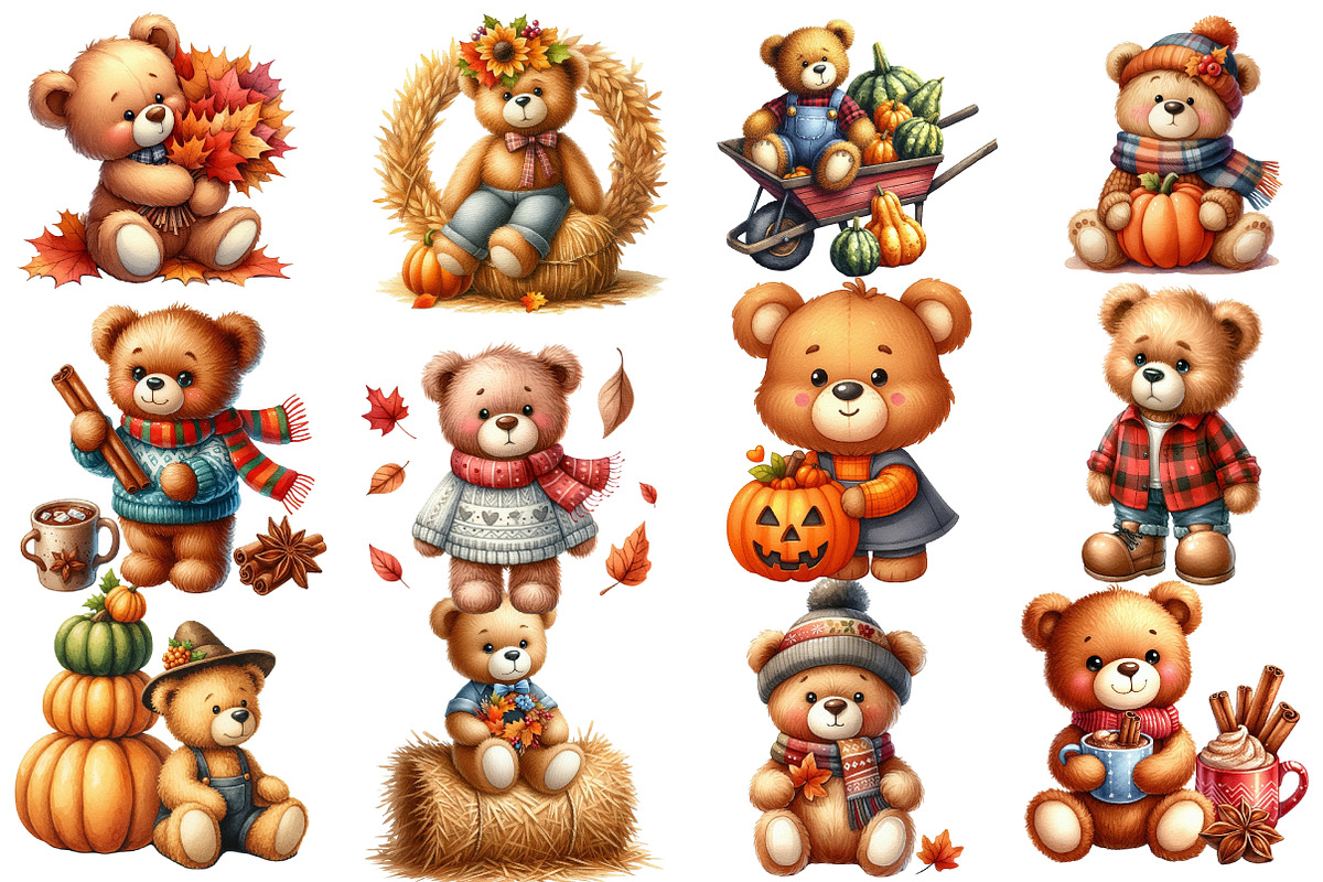 Autumn Teddy Bear Clipart, an Illustration by Designworld (Photo 2 of 5)
