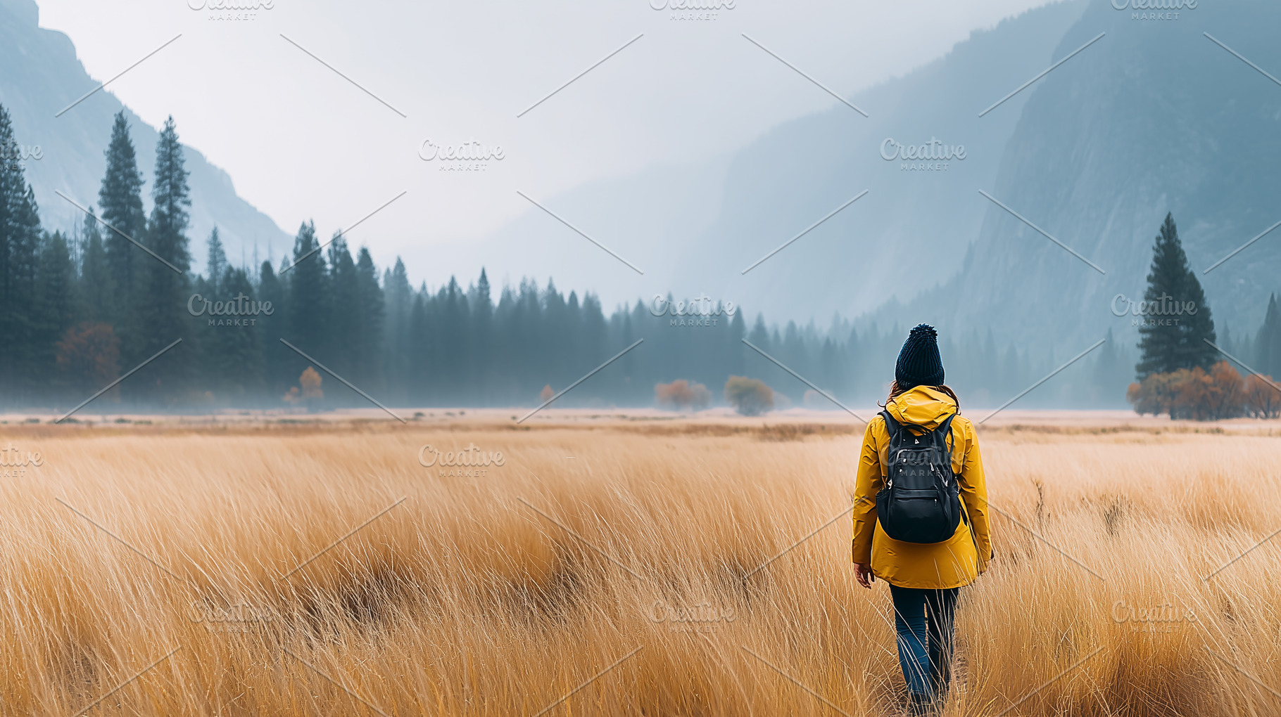 Woman in yellow jacket and backpack, a Person Photo by MistyDay