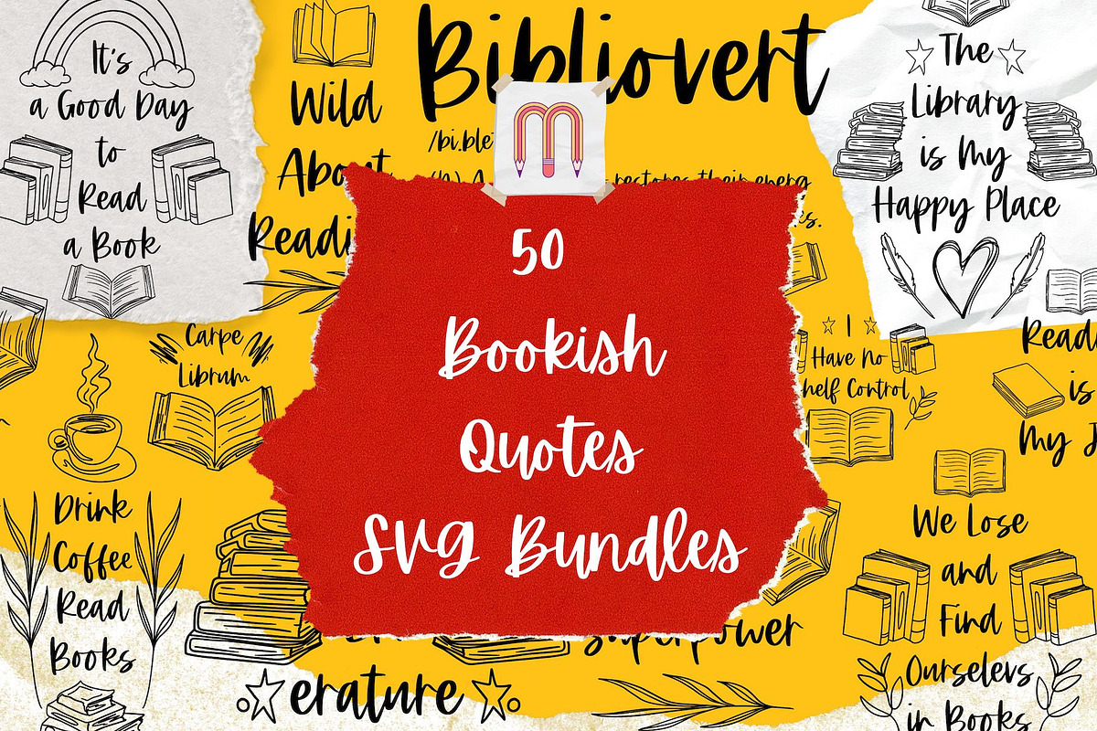 50 Bookish Quotes SVG Bundles Reader, an Object Graphic by Millusti (Photo 1 of 7)