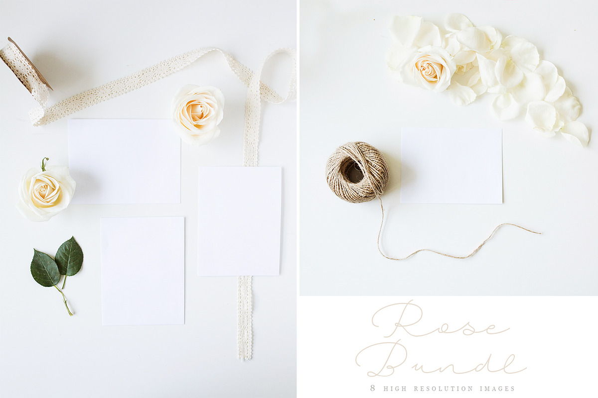 White Rose Stationery Mockup Bundle, a Print Template by daintydarling (Photo 1 of 3)