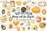 Watercolor Honey and Bee Clipart, an Illustration by Designking (Thumbnail 1 of 5)