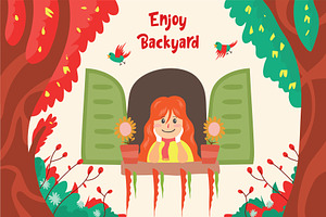 Backyard Girl - Vector Illustration