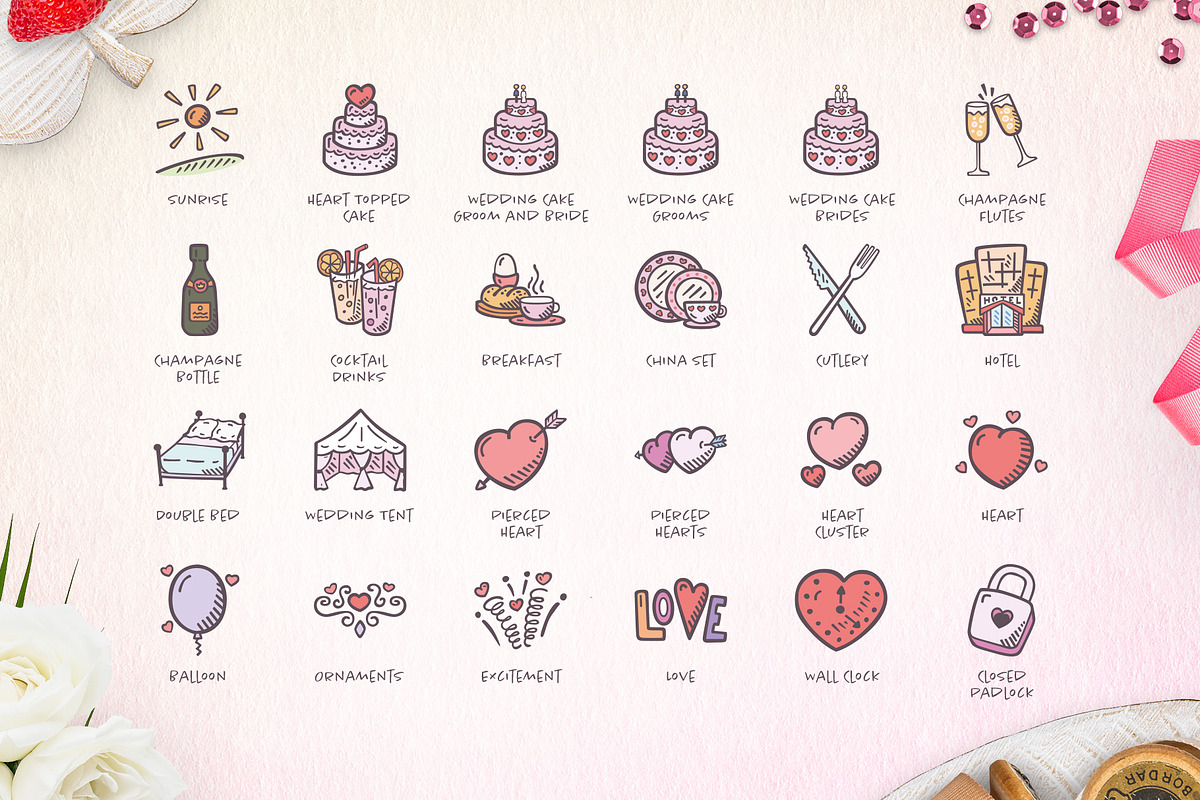 115 Hand-drawn Wedding Icons preview 4