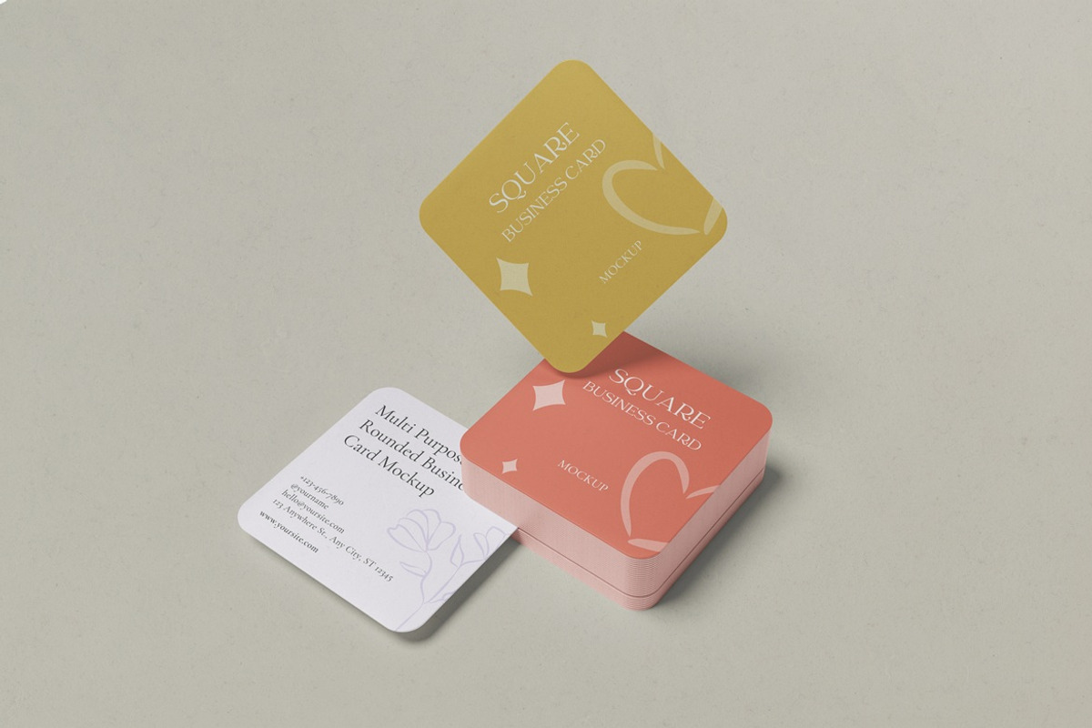 Rounded Square Business Cards Mockup, a Mockup by Pexelyou (Photo 5 of 6)