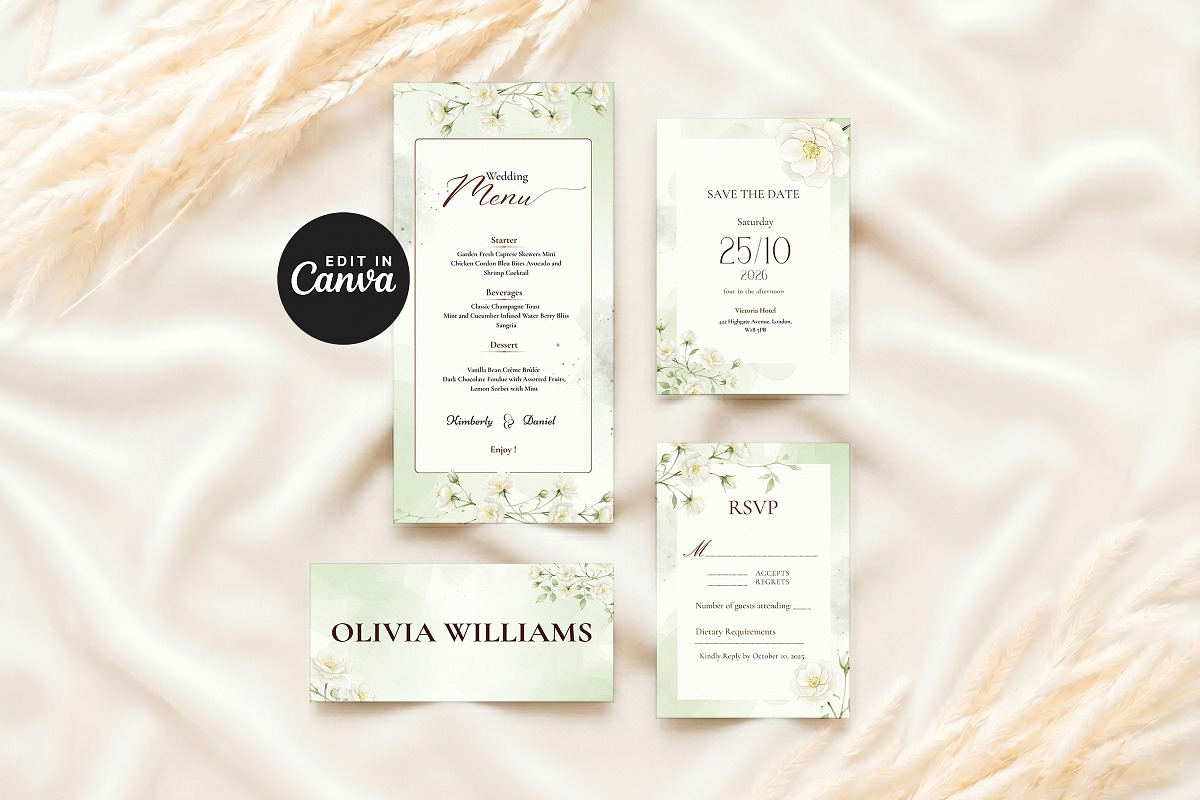 Sage Green Wedding Invitation Suite, an Invitation Template by Arslan (Photo 3 of 6)