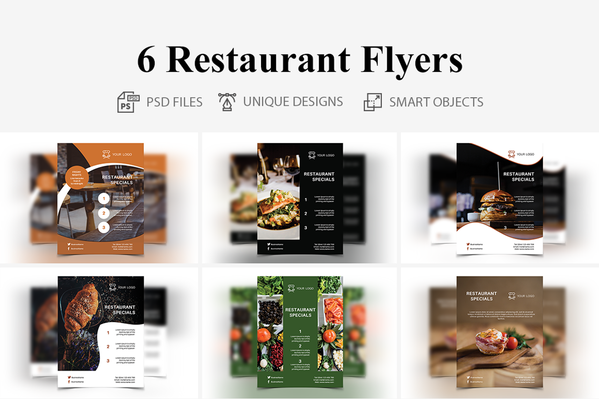 6 Restaurant Flyers, a Flyer Template by Creatricks (Photo 1 of 7)