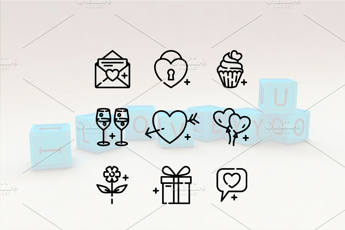 Valentine’s Day Line Icons, an Outline Icon by Lyolya Profitrolya (Photo 2 of 2)