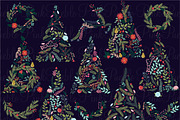 Floral Christmas Trees & Bunting, a Decorative Illustration by PinkPueblo (Thumbnail 2 of 2)