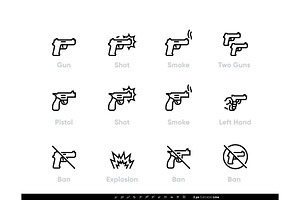 Gun icon set. Handgun, Pistol