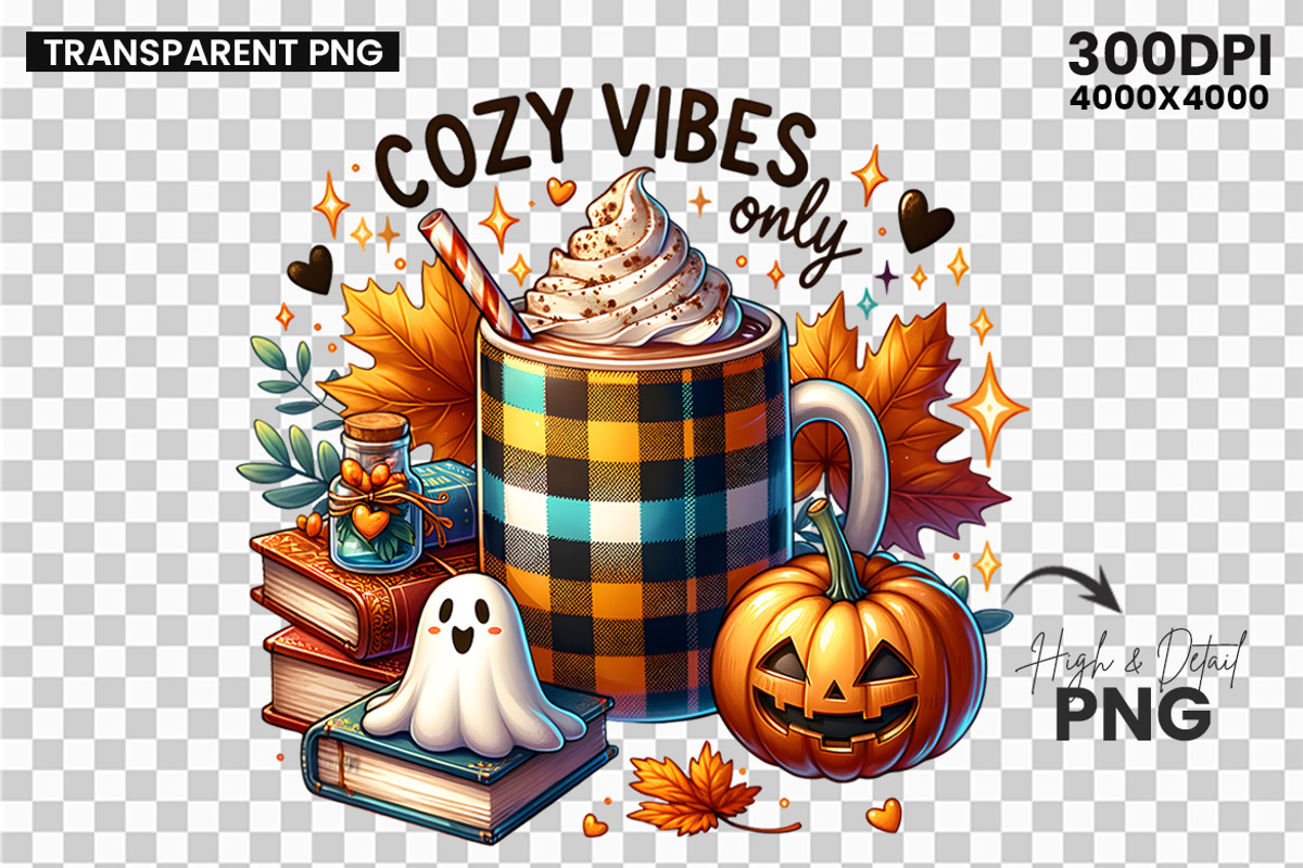 Cozy Vibes Plaid Pumpkin Mug Clipart, a Seasonal Illustration by Creative Arslan (Photo 3 of 3)