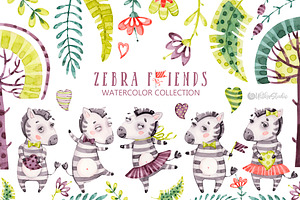 Watercolor nursery cute Zebra friend