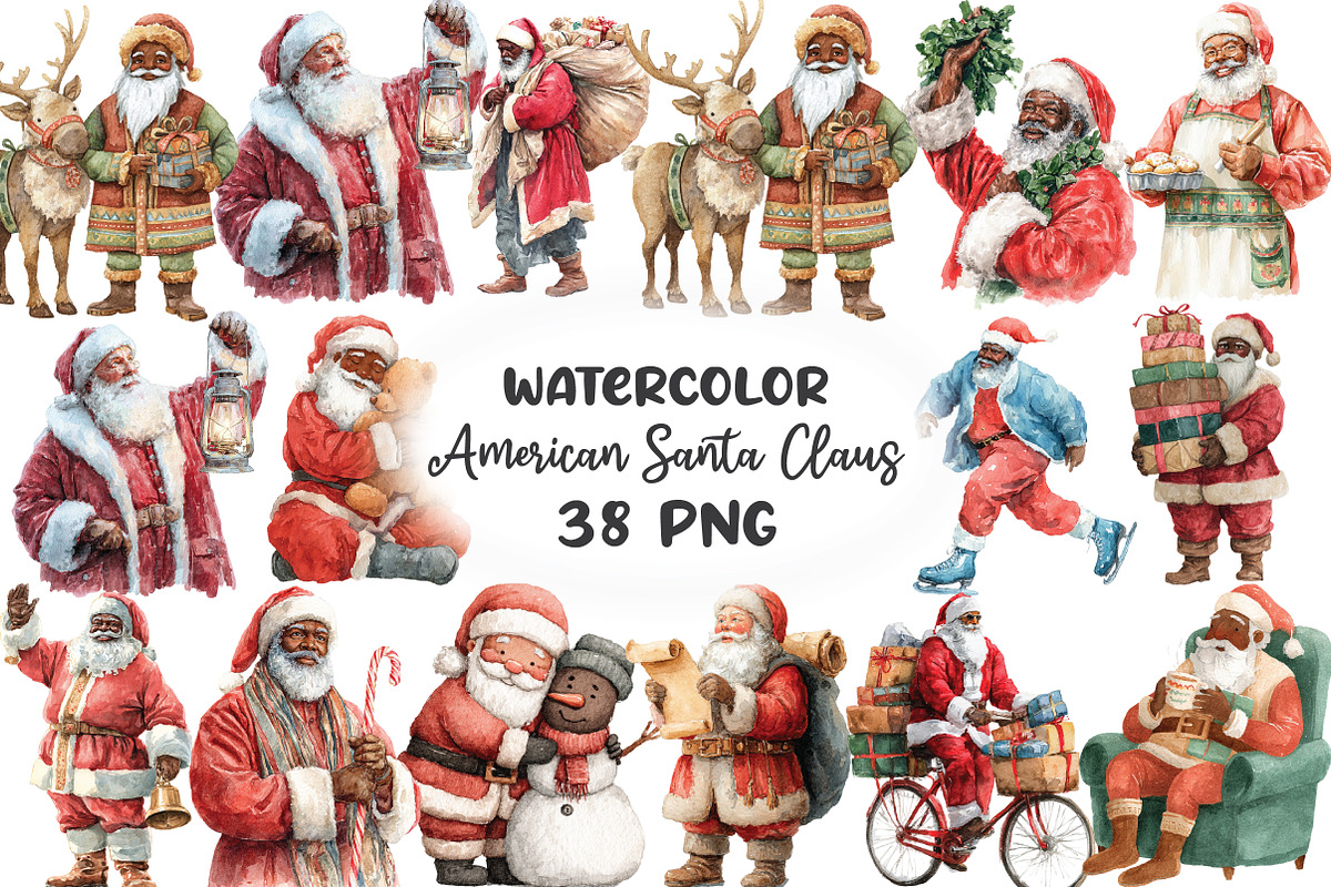 African American Santa Claus Clipart, an Illustration by CraftArtStudio (Photo 1 of 6)