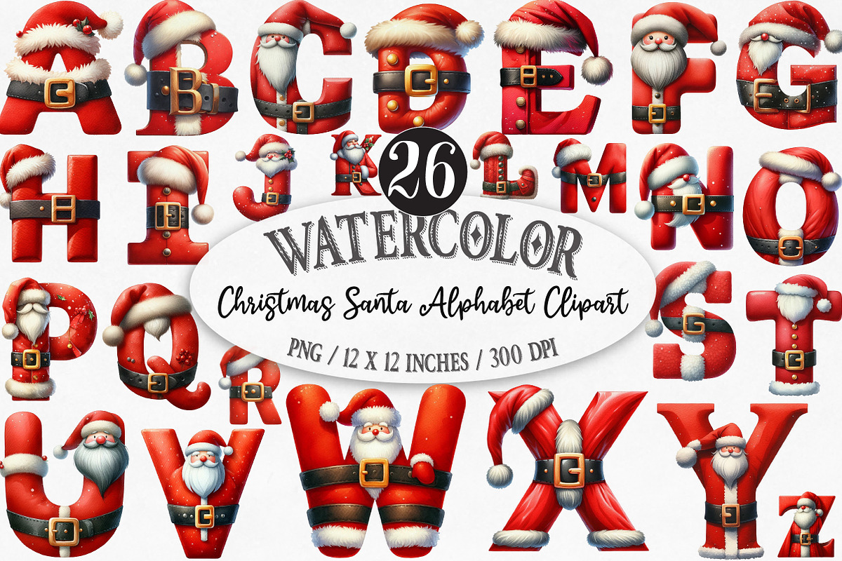Christmas Santa Alphabet Clipart, an Illustration by Designking (Photo 1 of 5)