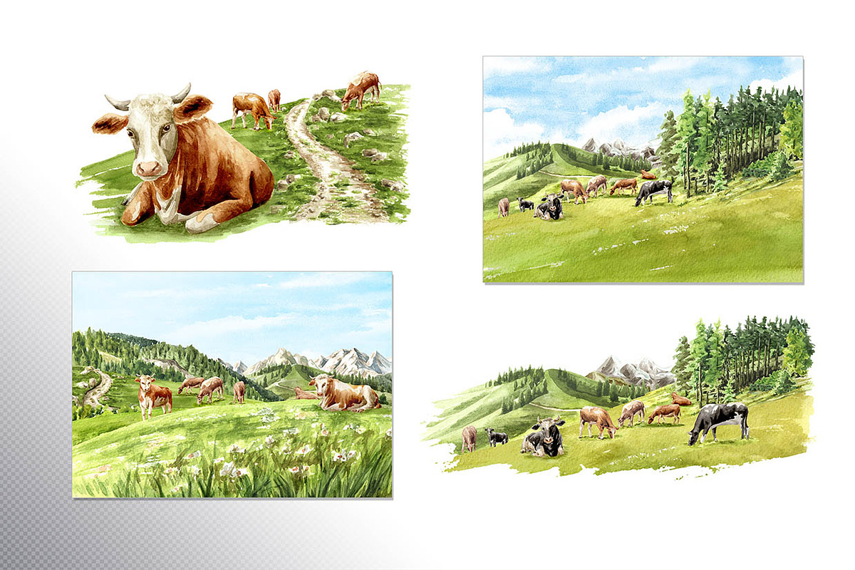 Dairy Farm. Watercolor collection, an Animal Illustration by Daria Ustiugova (Photo 7 of 11)