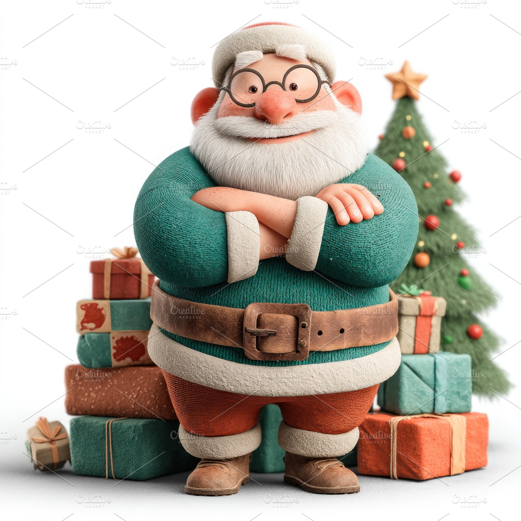 Cute clay-style Santa Claus with arms crossed, standing in front, a Holiday Photo by José Manuel Gelpi