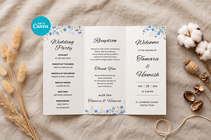 Blue Floral Wedding Program