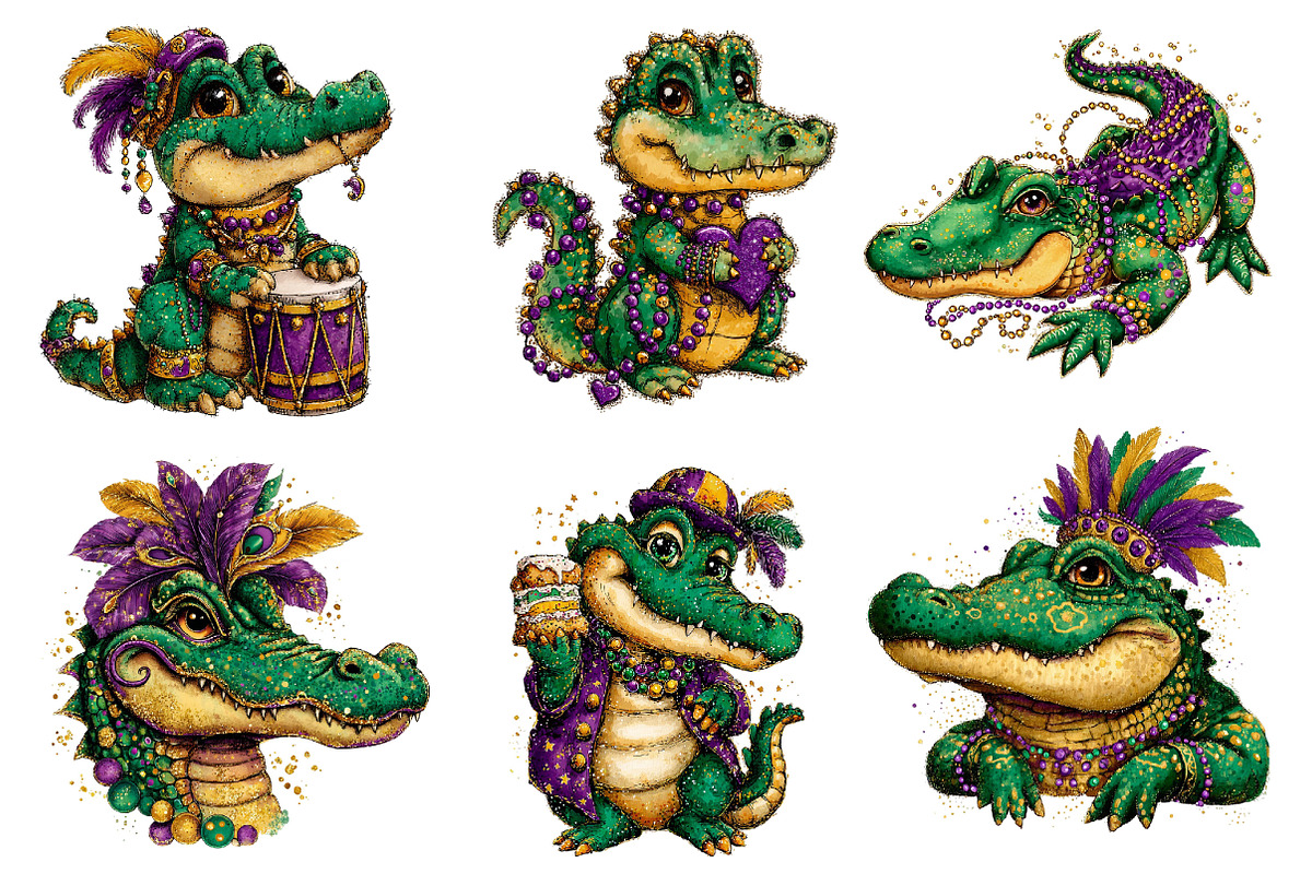 Mardi Gras Crocodile Clipart, an Illustration by Dream Creation (Photo 3 of 6)