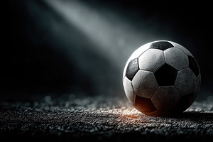 Soccer Ball Under Dramatic Spotlight on Dark Background with Wid, a Sports & Recreation Photo by José Manuel Gelpi